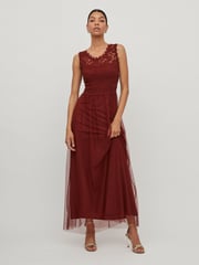 VILA Red Sleeveless Lace And Tulle Maxi Dress - Image 1 of 5