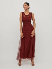 VILA Red Sleeveless Lace And Tulle Maxi Dress - Image 2 of 5