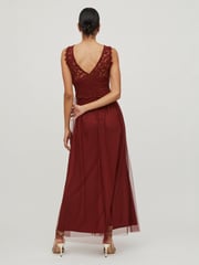 VILA Red Sleeveless Lace And Tulle Maxi Dress - Image 3 of 5