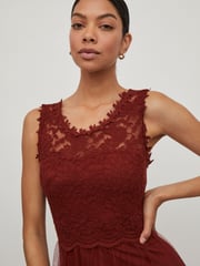 VILA Red Sleeveless Lace And Tulle Maxi Dress - Image 4 of 5
