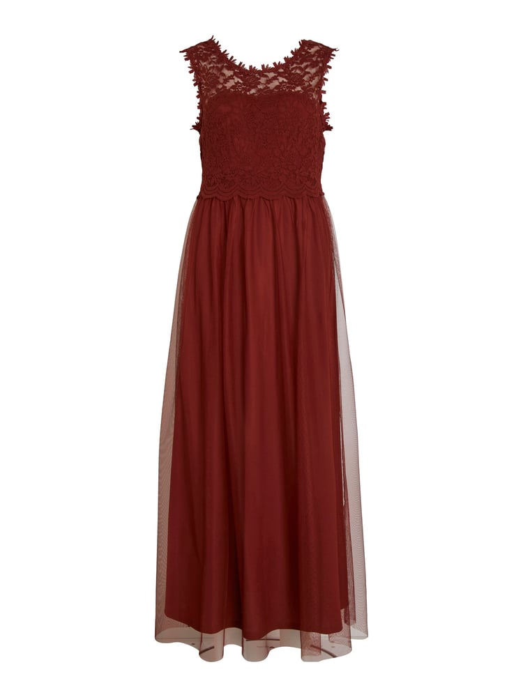 VILA Red Sleeveless Lace And Tulle Maxi Dress - Image 5 of 5