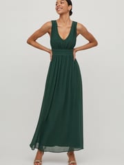 Vila Green Sleeveless V Neck Tulle Maxi Dress - Image 4 of 5