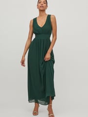 Vila Green Sleeveless V Neck Tulle Maxi Dress - Image 5 of 5