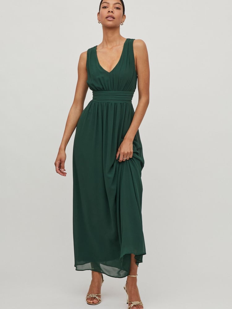 Vila Green Sleeveless V Neck Tulle Maxi Dress - Image 5 of 5