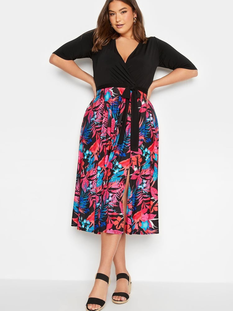 Yours Curve Pink London Two In One Wrap Dress - Image 1 of 4