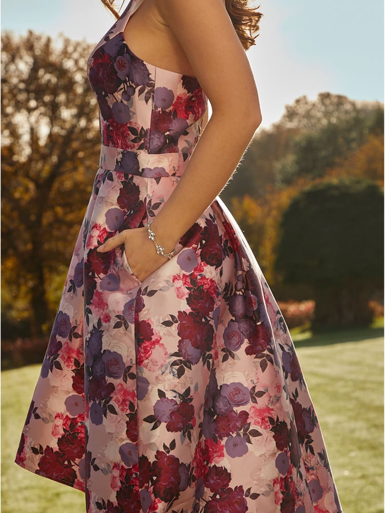 Chi Chi London Pink Strapless Printed Dip Hem Dress - Image 5 of 5