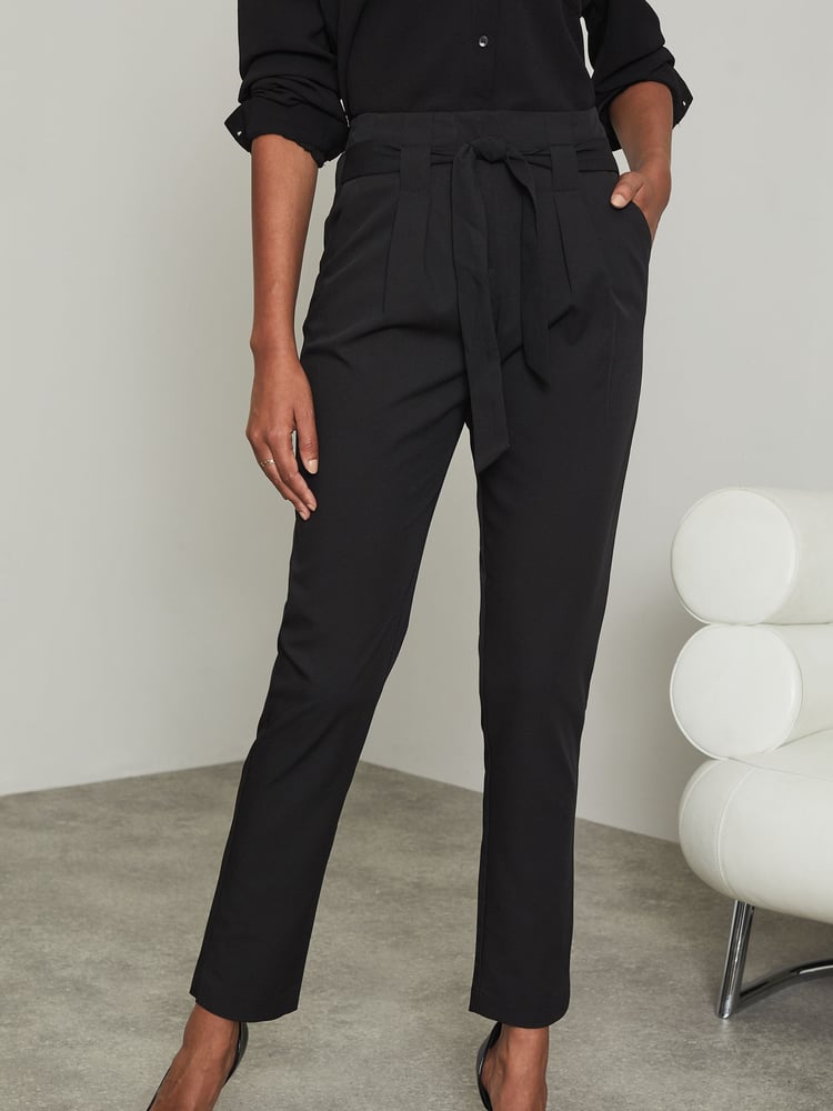 Lipsy Black Tailored Belted Tapered Trousers - Image 1 of 4 Lipsy Black Tailored Belted Tapered Trousers - Image 1 of 4