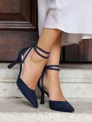 Linzi Blue Pecan Pointed Mule With Embellished Wrap-Around Ankle Strap - Image 1 of 4