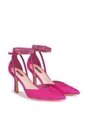 Linzi Pink Pecan Pointed Mule With Embellished Wrap-Around Ankle Strap - Image 3 of 4