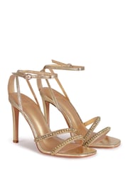 Linzi Gold Stiletto Heeled Sandal With Diamante Front Straps - Image 3 of 4