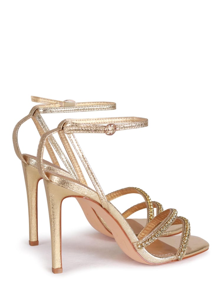 Linzi Gold Stiletto Heeled Sandal With Diamante Front Straps - Image 4 of 4