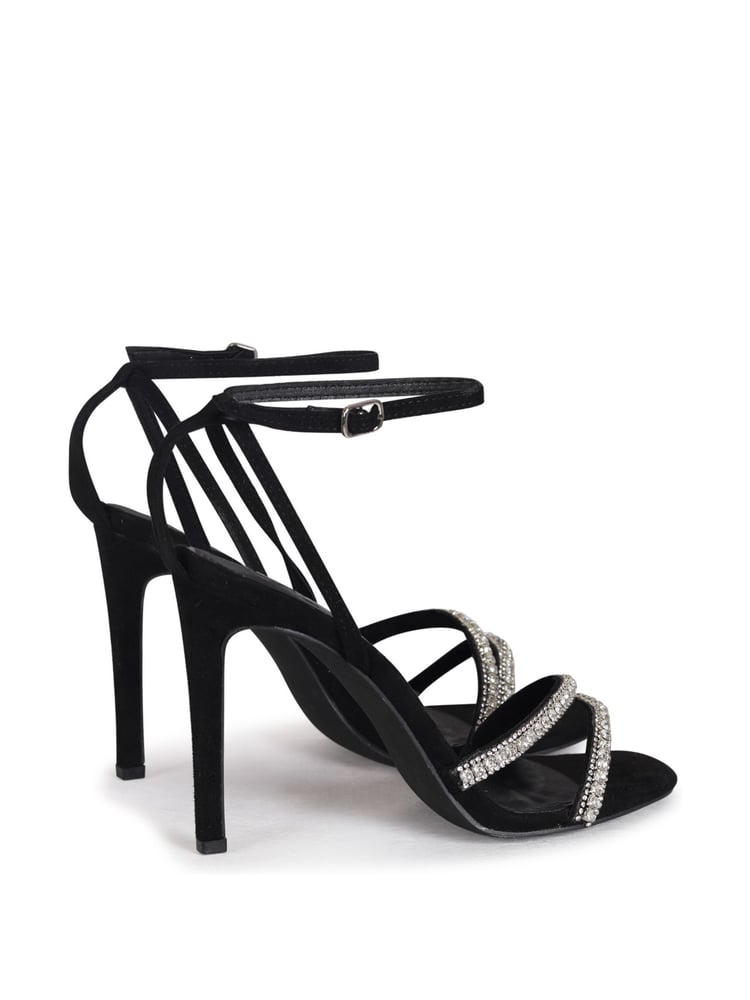 Linzi Black Stiletto Heeled Sandal With Diamante Front Straps - Image 4 of 4