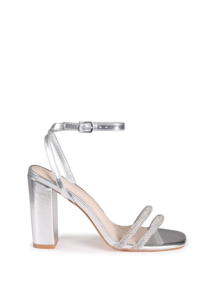 Linzi Silver Imera Block Heeled Sandal With Diamante Front Strap - Image 2 of 4
