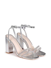 Linzi Silver Imera Block Heeled Sandal With Diamante Front Strap - Image 3 of 4
