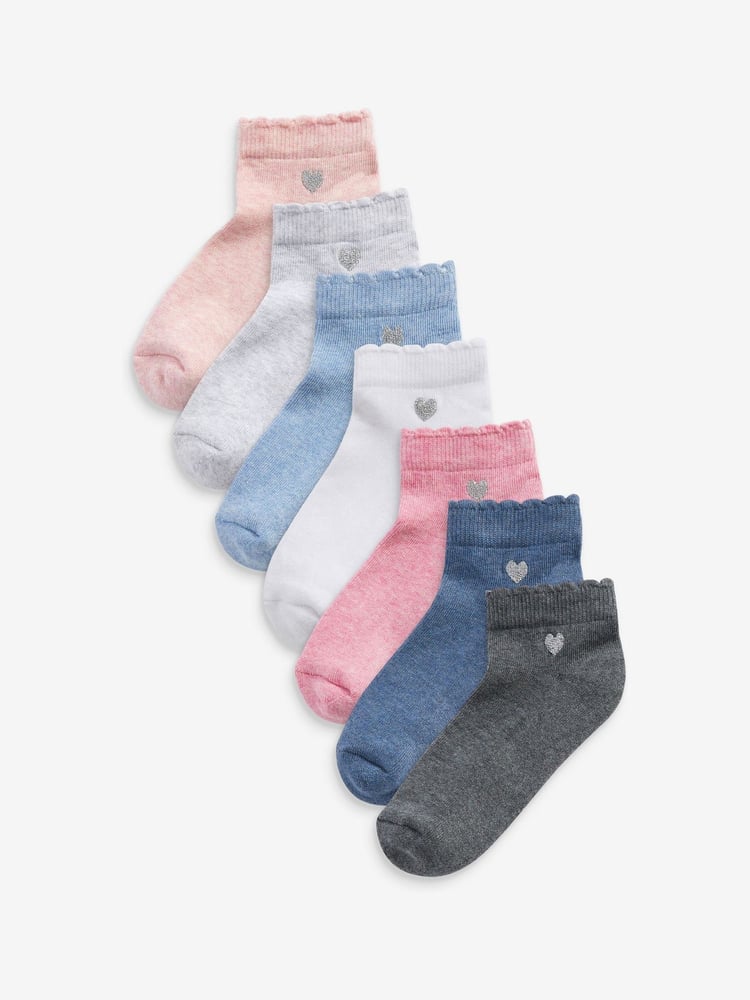 Multi 7 Pack Cotton Rich Embroidered Cushioned Sole Trainer Socks - Image 1 of 8