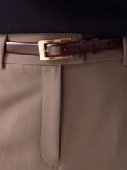 Chocolate Brown/Gold Premium Made In Italy Leather Skinny Belt - Image 4 of 7