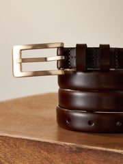 Chocolate Brown/Gold Premium Made In Italy Leather Skinny Belt - Image 7 of 7