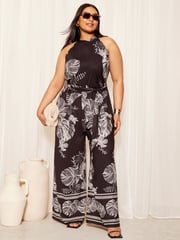 Curves Like These Black/White Halterneck Jumpsuit - Image 1 of 3