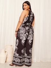 Curves Like These Black/White Halterneck Jumpsuit - Image 3 of 3