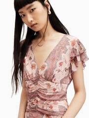 AllSaints Pink Brea Cascade Dress - Image 4 of 5