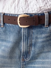 Chocolate Brown/Gold Premium Made In Italy Regular Casual Suede Belt - Image 5 of 7