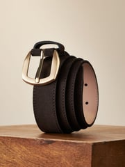 Chocolate Brown/Gold Premium Made In Italy Regular Casual Suede Belt - Image 6 of 7