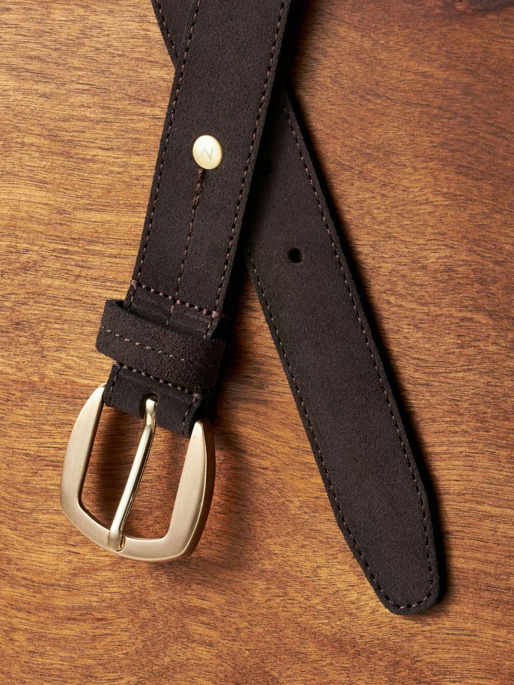 Chocolate Brown/Gold Premium Made In Italy Regular Casual Suede Belt - Image 7 of 7