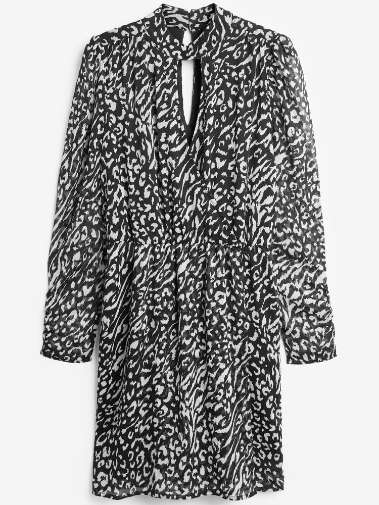 Black/White Animal Print Cut-Out Chiffon Mini Dress - Image 1 of 1