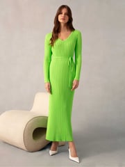Ro&Zo Green Lime Wide Rib Knit V-Neck Dress - Image 1 of 6