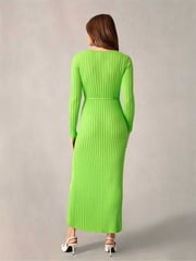 Ro&Zo Green Lime Wide Rib Knit V-Neck Dress - Image 2 of 6