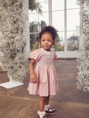 Pink Geo Printed Lace Collar Shirred Cotton Dress (3mths-8yrs) - Image 2 of 7