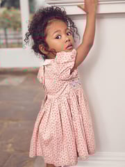 Pink Geo Printed Lace Collar Shirred Cotton Dress (3mths-8yrs) - Image 3 of 7