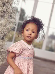 Pink Geo Printed Lace Collar Shirred Cotton Dress (3mths-8yrs) - Image 4 of 7