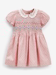 Pink Geo Printed Lace Collar Shirred Cotton Dress (3mths-8yrs) - Image 5 of 7