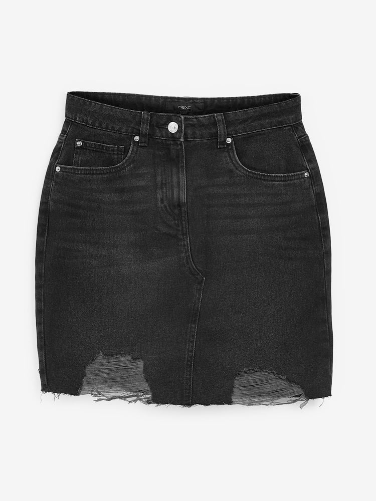 Black Ripped Denim Mini Skirt - Image 1 of 1