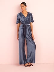 Grey Velvet Plissé Wrap Jumpsuit - Image 1 of 5