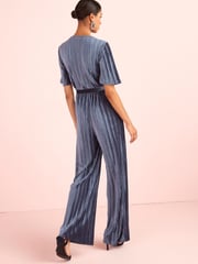 Grey Velvet Plissé Wrap Jumpsuit - Image 3 of 5