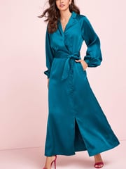 Green Long Sleeve Satin Midi Dress - Image 1 of 4
