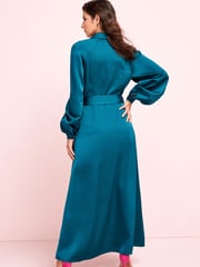 Green Long Sleeve Satin Midi Dress - Image 2 of 4