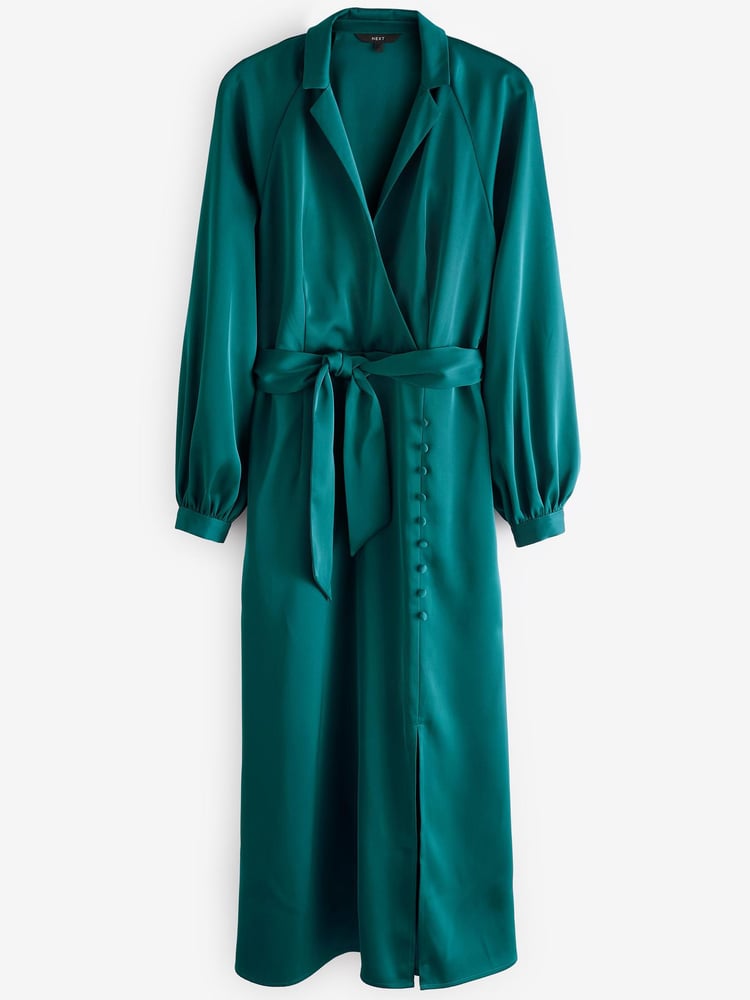 Green Long Sleeve Satin Midi Dress - Image 4 of 4
