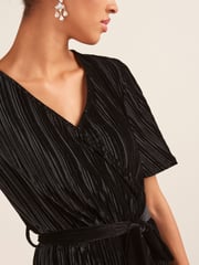 Black Velvet Plissé Wrap Jumpsuit - Image 4 of 5
