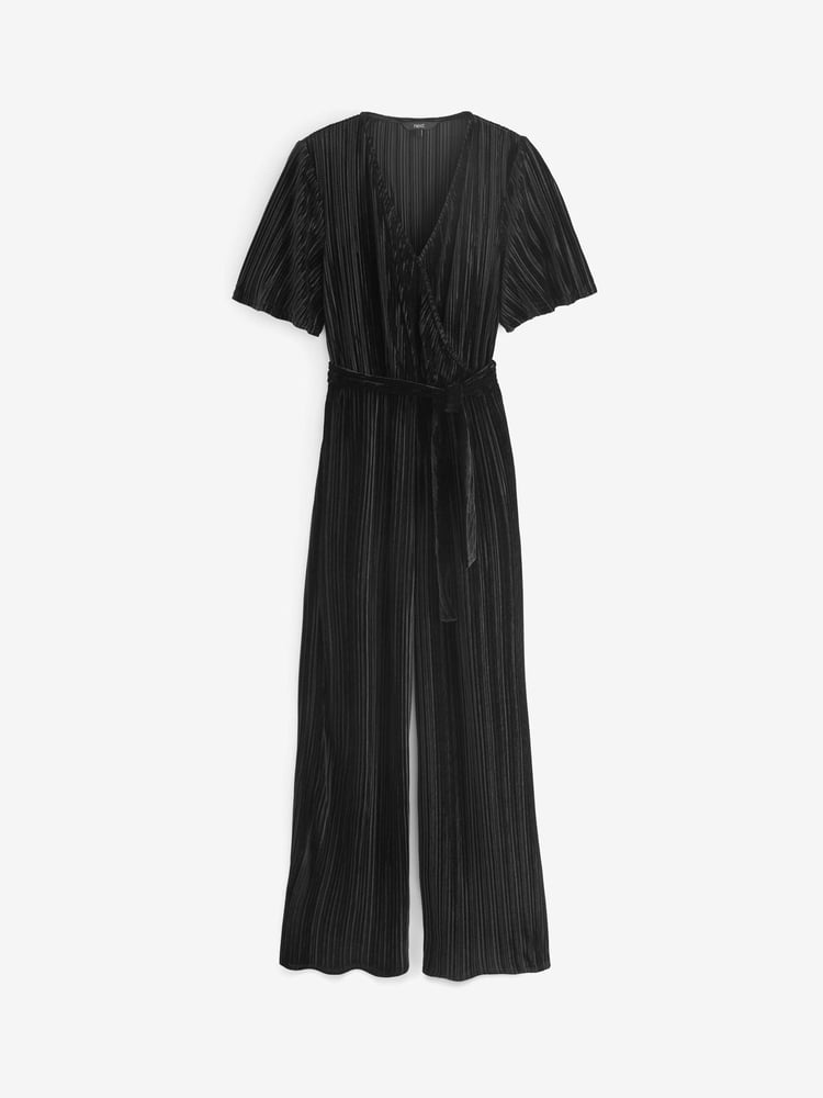 Black Velvet Plissé Wrap Jumpsuit - Image 5 of 5