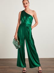 Green Next Tailored Metallic One Shoulder Jumpsuit - Image 1 of 5