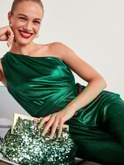 Green Next Tailored Metallic One Shoulder Jumpsuit - Image 3 of 5