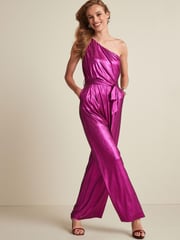 Pink Next Tailored Metallic One Shoulder Jumpsuit - Image 1 of 4
