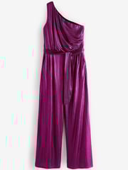 Pink Next Tailored Metallic One Shoulder Jumpsuit - Image 4 of 4