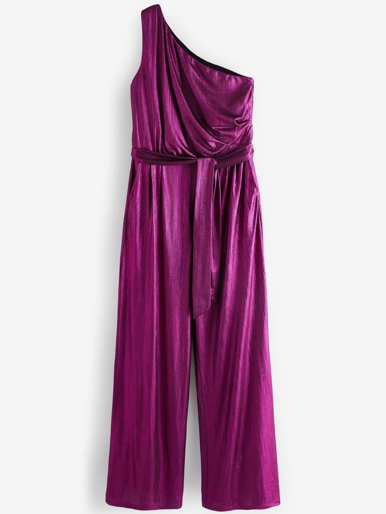Pink Next Tailored Metallic One Shoulder Jumpsuit - Image 4 of 4