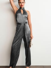 Silver Plissé Halter Jumpsuit - Image 2 of 5