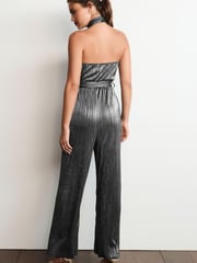 Silver Plissé Halter Jumpsuit - Image 3 of 5