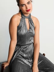 Silver Plissé Halter Jumpsuit - Image 4 of 5